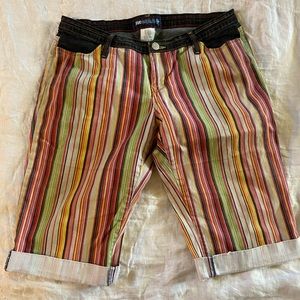 Vintage 00s Cuffed Rainbow Striped Jean Shorts